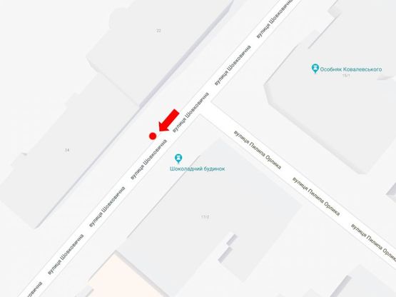 Схема рекламної площини за адресою Шелковичная ул., 17/2 / ул. Орлика, напротив Шоколадного домика, на светофоре, в сторону ул. Лютеранской