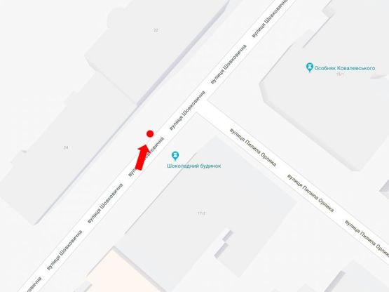 Схема рекламной плоскости по адресу Шелковичная ул., 17/2 / ул. Орлика, напротив Шоколадного домика, на светофоре, в сторону ул. Институтской