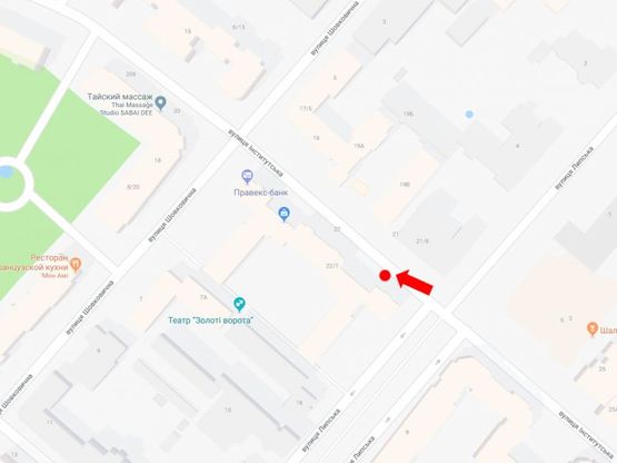 Схема рекламної площини за адресою Институтская ул., 22/7 - ул. Липская, в сторону ул. Банковой, ст.м. "Крещатик"