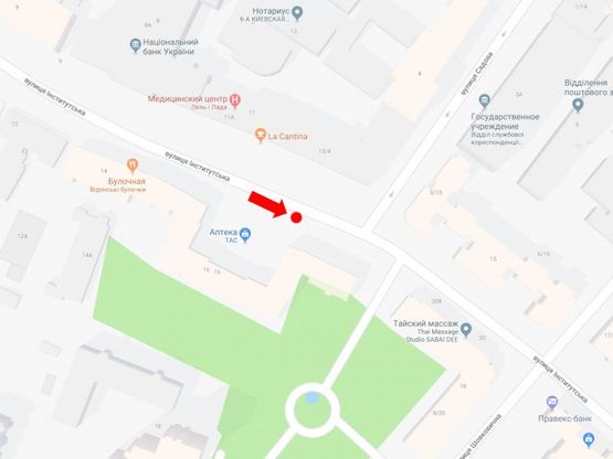 Схема рекламной плоскости по адресу Институтская ул., 16 / ул. Садовая, в сторону ул. Шелковичной