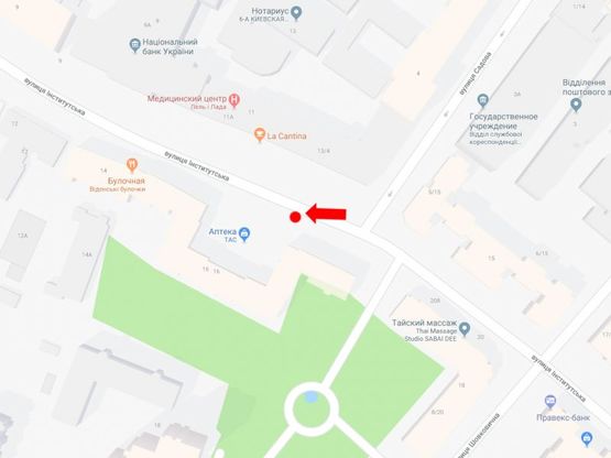 Схема рекламной плоскости по адресу Институтская ул., 16 / ул. Садовая, в сторону ул. Банковой, ст.м. "Крещатик"