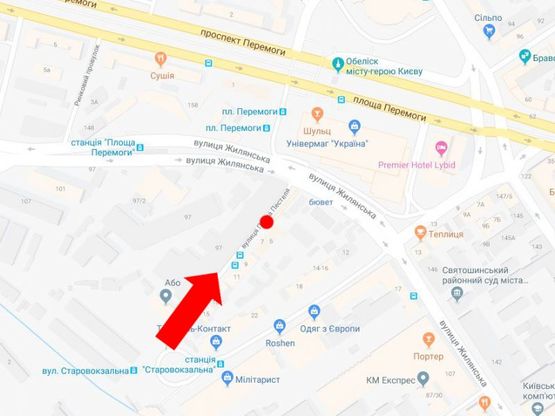 Схема рекламной плоскости по адресу Пестеля ул., 5 / ул. Жилянская, к универмагу "Украина", пл. Победы