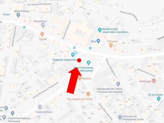 Схема рекламной плоскости по адресу Львовская пл., "Дом Художника", в сторону Сечевых стрельцов ул. (бывш. ул. Артема)