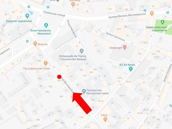 Схема рекламной плоскости по адресу Ярославов Вал ул., 29а, в сторону Львовской пл.