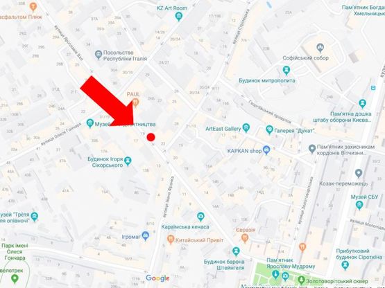 Схема рекламної площини за адресою Ярославов Вал ул., 22, возле входа в отель "Radisson", в сторону ст.м. "Золотые ворота"