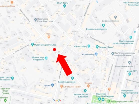 Схема рекламной плоскости по адресу Ярославов Вал ул., 22, возле входа в отель "Radisson", в сторону Львовской пл.