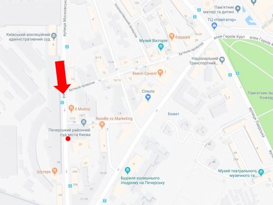 Схема рекламної площини за адресою Московская ул., 23, в сторону Кловского спуска