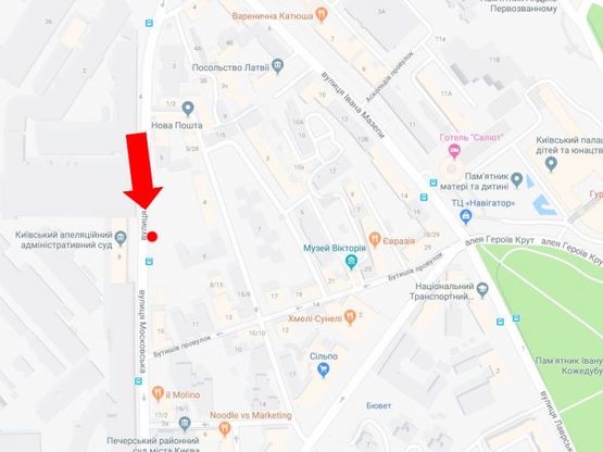 Схема рекламної площини за адресою Московская ул., 8, напротив, в сторону Кловского спуска