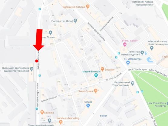 Схема рекламної площини за адресою Московская ул., 8, в сторону Кловского спуска