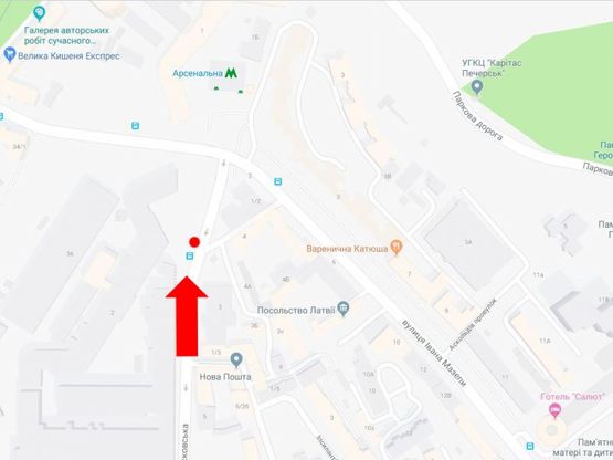 Схема рекламної площини за адресою Московская ул., 2, в сторону ст. м. "Арсенальная"