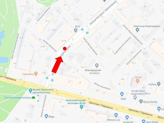 Схема рекламной плоскости по адресу Гаврилишина ул. (бывш. ул. Василевской), 7, разделитель, в сторону Лукьяновки