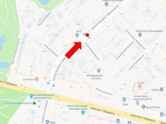 Схема рекламной плоскости по адресу Гаврилишина ул. (бывш. ул. Василевской), 8 / ул. Ярмолы, разделитель, возле магазина "АТБ", "Рода", в сторону Лукьяновки