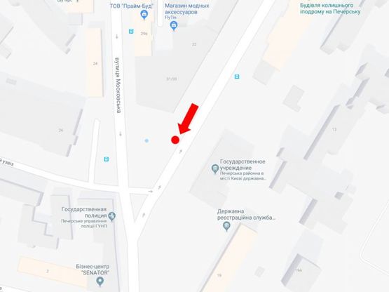 Схема рекламной плоскости по адресу Омельяновича - Павленко ул. (бывш. Суворова), 15, возле кинотеатра "Зоряный", в сторону ст.м. "Печерская"