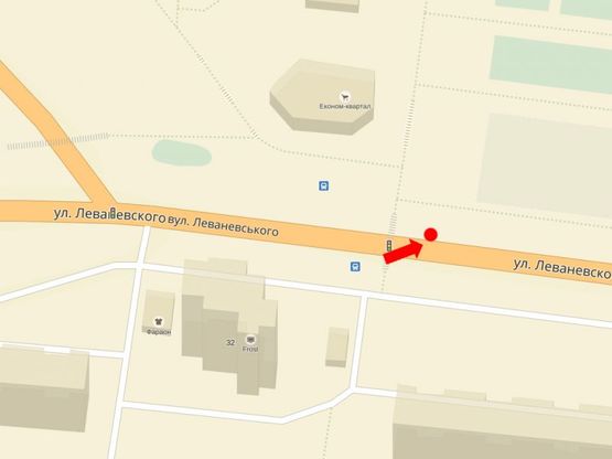 Схема рекламної площини за адресою Леваневского ул., возле остановки, Дома культуры "Росава", рынка