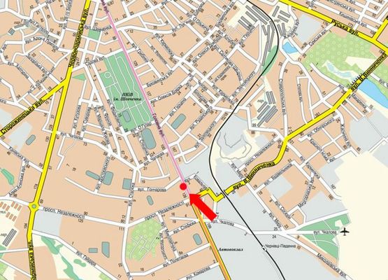 Схема рекламной плоскости по адресу Главная ул., 124, центральный вход фабрики "Импульс", в центр