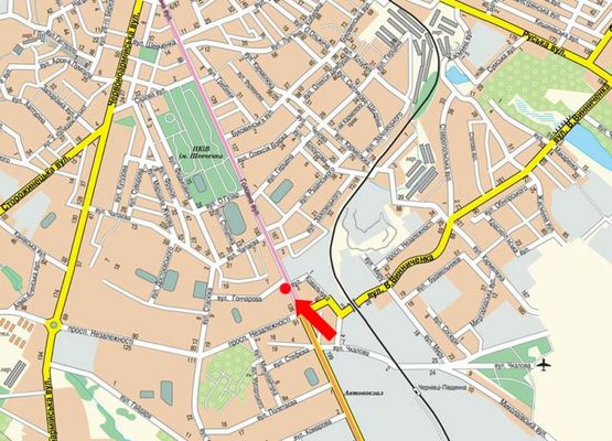 Схема рекламної площини за адресою Главная ул., 124 / Гончарова ул., возле фабрики "Импульс", в центр