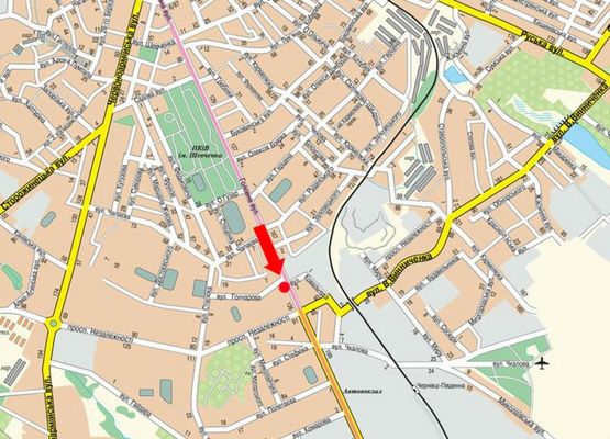 Схема рекламной плоскости по адресу Главная ул., 124 / Гончарова ул., возле фабрики "Импульс", из центра