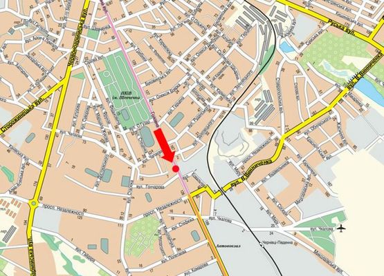 Схема рекламной плоскости по адресу Главная ул., 120, напротив магазина "Захид", из центра