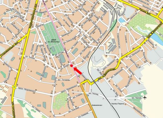 Схема рекламной плоскости по адресу Главная ул., 104 / Щербанюка ул. (бывш. Чапаева ул.), в центр