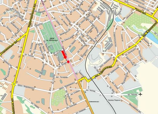 Схема рекламной плоскости по адресу Главная ул., 102 / Щербанюка ул. (бывш. Чапаева ул.), из центра