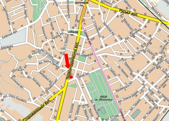 Схема рекламной плоскости по адресу Героев Майдана ул. (бывш. Красноармейская ул.), 37 / Садовая ул., из центра