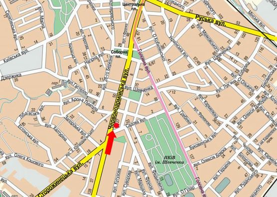 Схема рекламной плоскости по адресу Героев Майдана ул. (бывш. Красноармейская ул.), 37 / Садовая ул., в центр