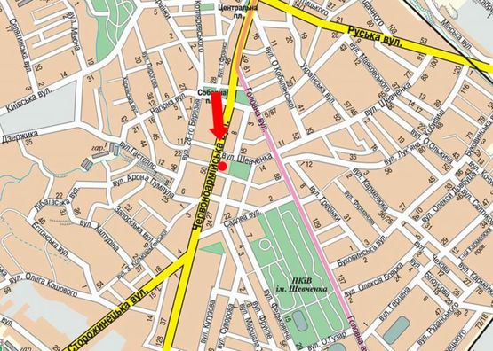 Схема рекламной плоскости по адресу Героев Майдана ул. (бывш. Красноармейская ул.), 17 / Братьев Русаков ул., из центра