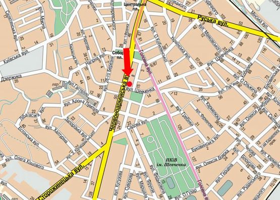 Схема рекламной плоскости по адресу Героев Майдана ул. (бывш. Красноармейская ул.) / Загулы ул., возле Центрального рынка