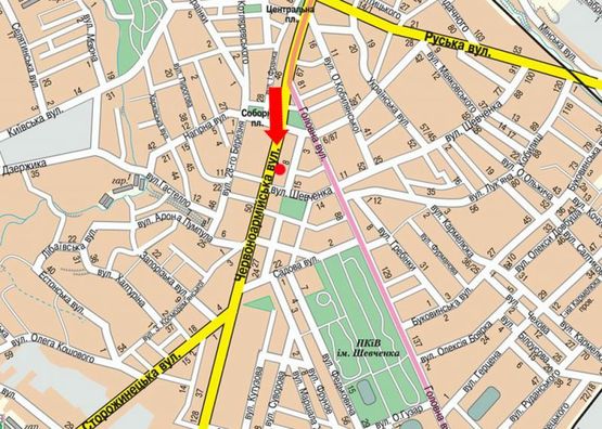 Схема рекламной плоскости по адресу Героев Майдана ул. (бывш. Красноармейская ул.) / Шевченко ул., возле Центрального рынка