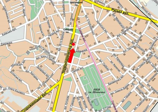 Схема рекламной плоскости по адресу Героев Майдана ул. (бывш. Красноармейская ул.) / Шевченко ул., возле Центрального рынка