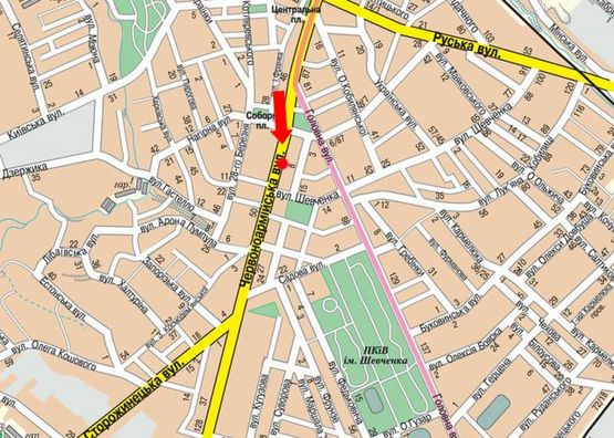 Схема рекламной плоскости по адресу Героев Майдана ул. (бывш. Красноармейская ул.), 3 / Ончула ул.