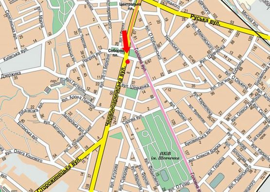 Схема рекламной плоскости по адресу Героев Майдана ул. (бывш. Красноармейская ул.), 1, возле ЧНУ им. Федьковича