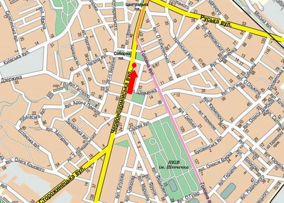 Схема рекламной плоскости по адресу Героев Майдана ул. (бывш. Красноармейская ул.), 1, возле ЧНУ им. Федьковича