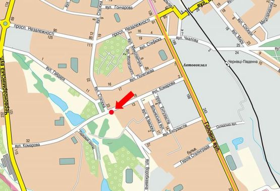 Схема рекламной плоскости по адресу Комарова ул. / Воробкевича ул., возле гостиницы "Черемош", в сторону Героев Майдана ул. (бывш. Красноармейская ул.)