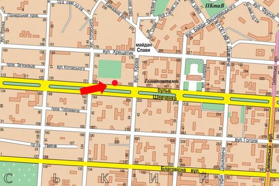 Схема рекламной плоскости по адресу Шевченко бул., возле Детского парка, остановки, в центр