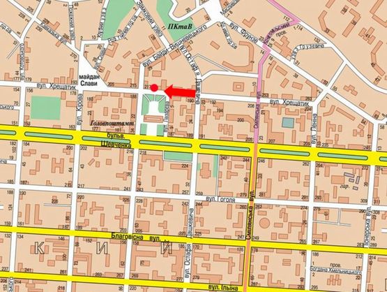 Схема рекламной плоскости по адресу Крещатик ул., возле музея им. Шевченко, со стороны ТРЦ "Крещатик-сити"