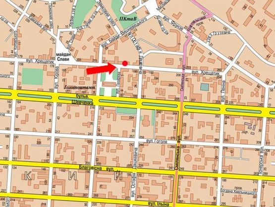 Схема рекламной плоскости по адресу Крещатик ул., возле Укрсоцбанка, в сторону ТРЦ "Крещатик-сити"