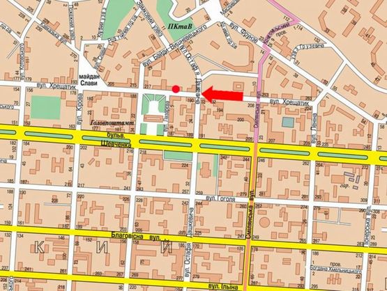 Схема рекламной плоскости по адресу Крещатик ул., возле Укрсоцбанка, со стороны ТРЦ "Крещатик-сити"