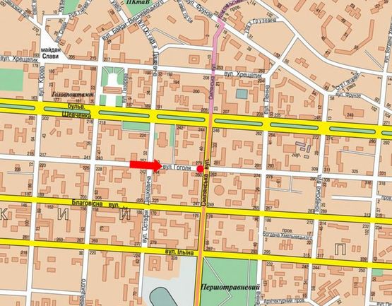 Схема рекламної площини за адресою Гоголя ул. / Смелянская ул., в сторону Центрального рынка