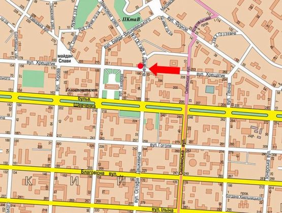 Схема рекламної площини за адресою Крещатик ул. / Дашкевича ул., возле Укрсоцбанка, со стороны ТРЦ "Крещатик-сити"