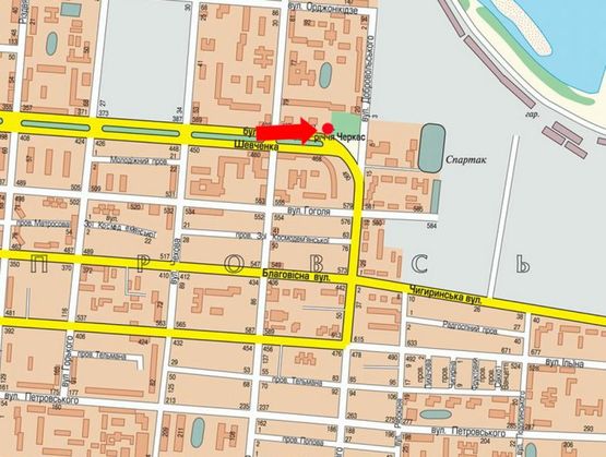 Схема рекламної площини за адресою Шевченко бул. / 700-летия Черкасс пл., возле ресторана "Папа Карло", из центра