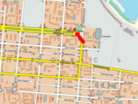 Схема рекламної площини за адресою Шевченко бул. / 700-летия Черкасс пл., возле ресторана "Папа Карло", в центр