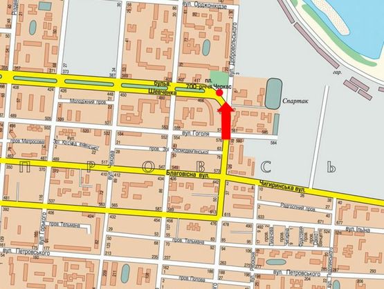 Схема рекламної площини за адресою Шевченко бул. / 700-летия Черкасс пл., возле остановки, в центр