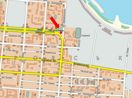 Схема рекламної площини за адресою Шевченко бул. / 700-летия Черкасс пл., возле супермаркета "Сильпо", из центра