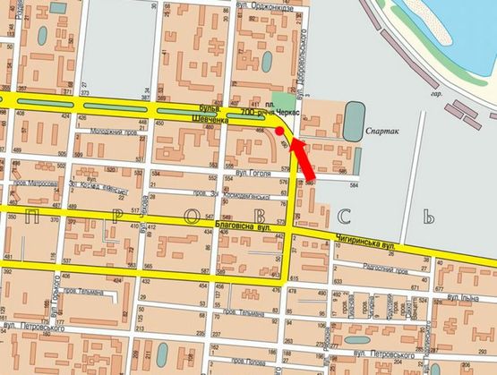 Схема рекламной плоскости по адресу Шевченко бул., 472, напротив 700-летия Черкасс пл., в центр