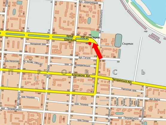 Схема рекламної площини за адресою Шевченко бул., 472, напротив 700-летия Черкасс пл., ресторана "Папа Карло", в центр