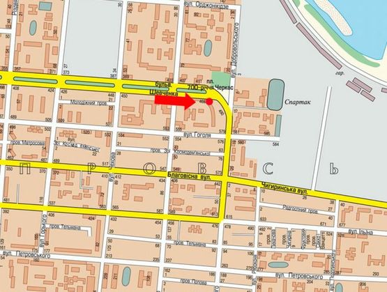 Схема рекламної площини за адресою Шевченко бул., 472, напротив 700-летия Черкасс пл., ресторана "Папа Карло", из центра