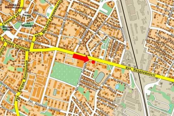 Схема рекламной плоскости по адресу Независимости ул. / Бандеры ул., 1, возле Педагогического института, "Укрсоцбанка"