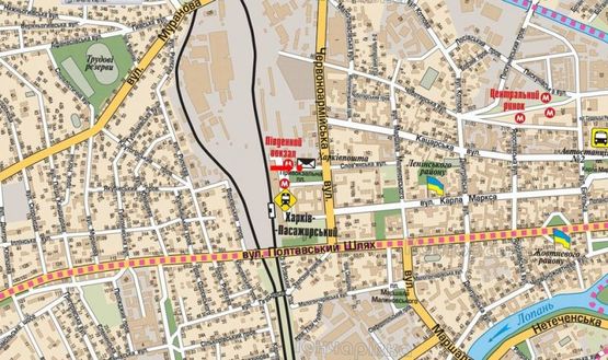 Схема рекламной плоскости по адресу Привокзальная пл., Главпочтампа, выход со ст. м. "Южный вокзал"