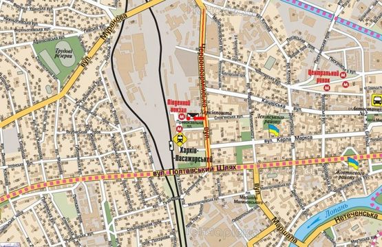 Схема рекламної площини за адресою Привокзальная пл., Главпочтампа, выход со ст. м. "Южный вокзал"